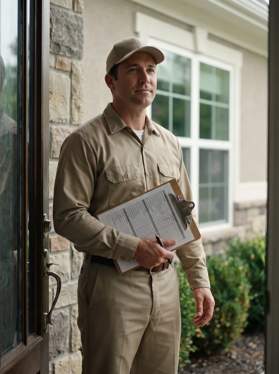 Vent Busters technician performing a home fire-safety vent inspection with a checklist